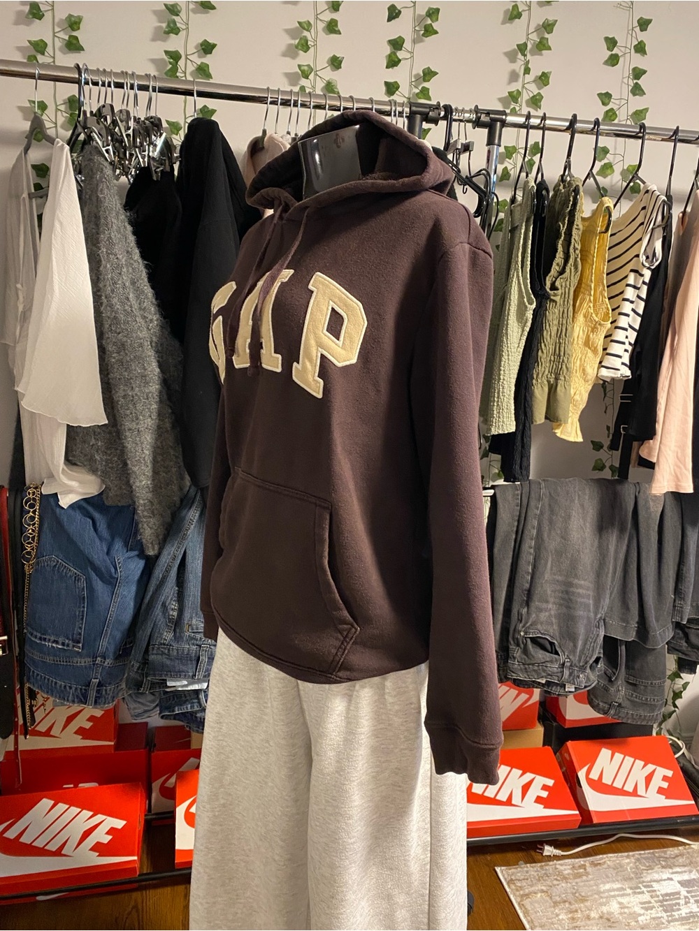 GAP Chocolate Brown Hoodie with Cream Lettering - Picture 2 of 5